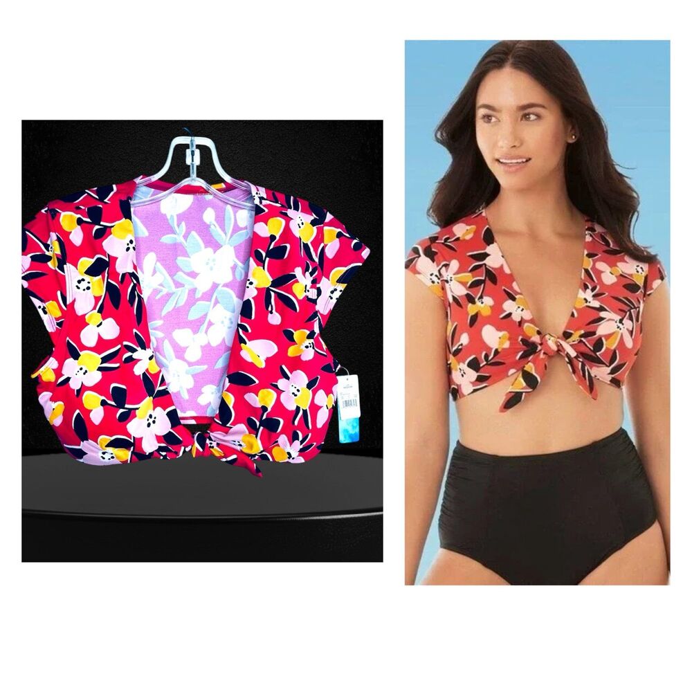 Beach Betty Swim Top Medium NWT Retro Floral Padded Cap Sleeve by Miracle Brands